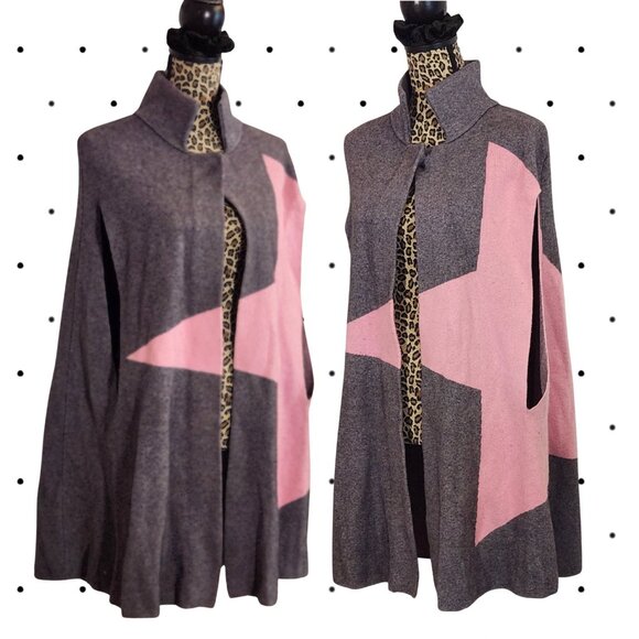 Pink and Grey warm cape with arm holes - Picture 4 of 4